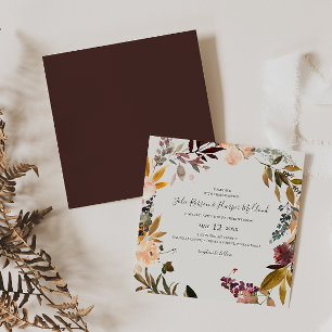 Burgundy Orange Floral   Beige Square Wedding Einladung