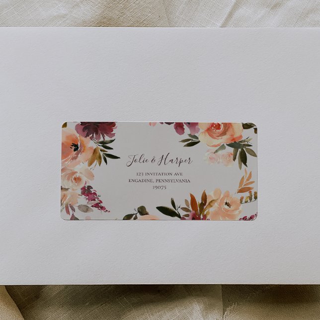 Burgundy Orange Floral | Beige UAWG-Adressetikette Adressaufkleber (Von Creator hochgeladen)