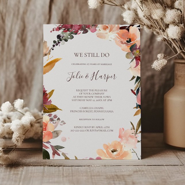 Burgundy Orange Floral | Beige Vow Renewal Einladung (Von Creator hochgeladen)