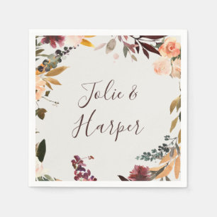 Burgundy Orange Floral   Beige Wedding Napkins Serviette