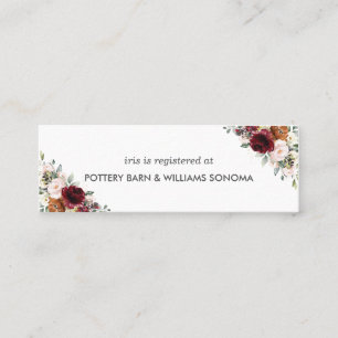 Burgundy Orange Floral Bridal Registrierungskarte  Mini Visitenkarte
