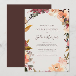 Burgundy Orange Floral Dusche für Paare Einladung