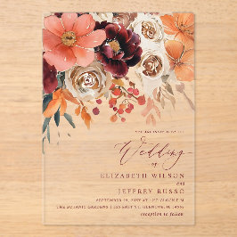 Burgundy Orange Floral Fall Wedding Acryleinladungen