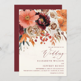 Burgundy Orange Floral Fall Wedding Einladung
