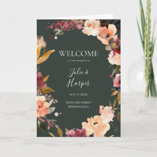 Burgundy Orange Floral   Gedeckte Hochzeit Programm