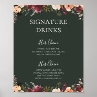 Burgundy Orange Floral | Getränke mit grüner Unter