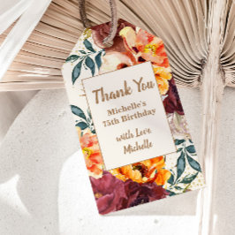 Burgundy Orange Floral Gold Glitzer 75. Geburtstag Geschenkanhänger