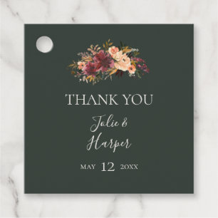Burgundy Orange Floral Green Danke Ihnen für Tags Geschenkanhänger