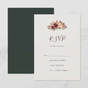 Burgundy Orange Floral Green RSVP Card Karte