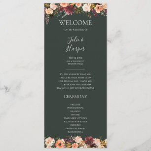 Burgundy Orange Floral   Grüne Hochzeiten Programm