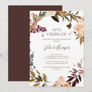 Burgundy Orange Floral Let's Celebrate Invitation Einladung