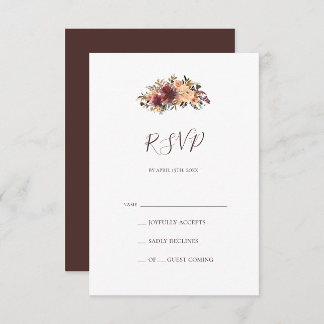 Burgundy Orange Floral RSVP-Karte RSVP Karte (Vorne/Hinten)