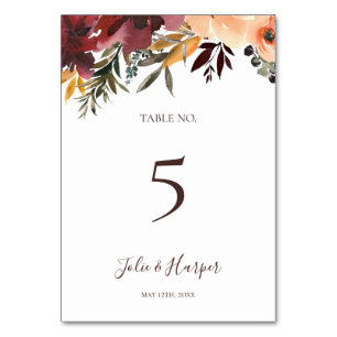 Burgundy Orange Floral   TISCHNUMMER