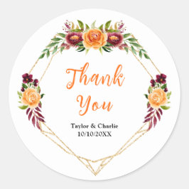 Burgundy Orange Floral Wedding Vielen Dank Runder Aufkleber