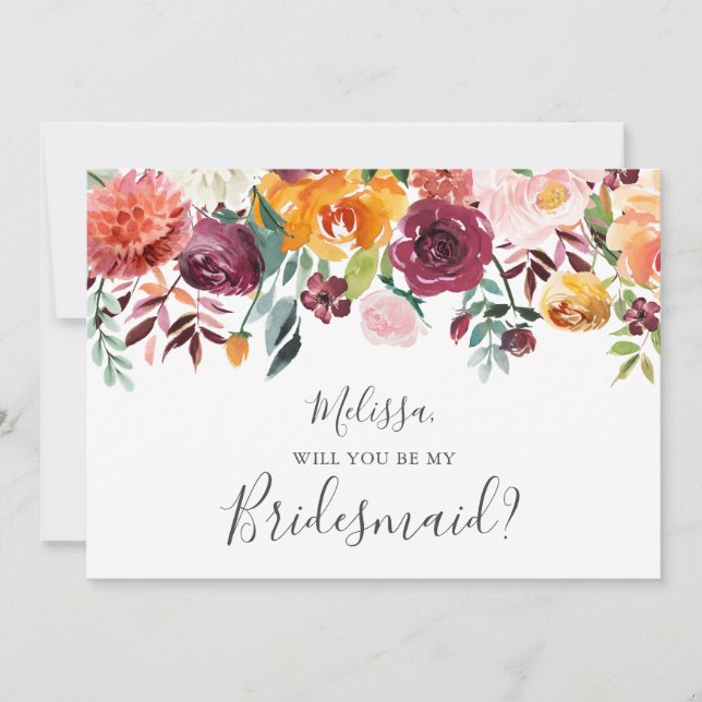 Burgundy Orange Floral werden Sie meine Bridesmaid Einladung (Vorderseite)