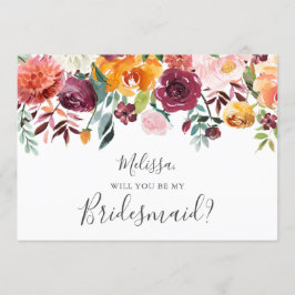 Burgundy Orange Floral werden Sie meine Bridesmaid Einladung