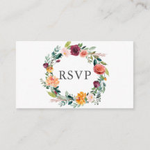Burgundy Orange Floral Wreath Wedding RSVP