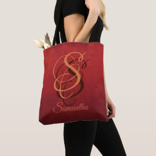Burgundy Orange Red rustic monogram ombre