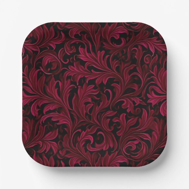 Burgundy Paisley Wedding Pappteller (Vorderseite)