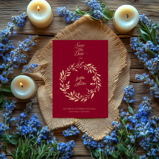 Burgundy & Pale Gold Circle, Save the Date Hochzei Einladung