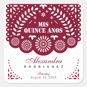 Burgundy Papel Picado Mis Quince Años Quadratischer Aufkleber