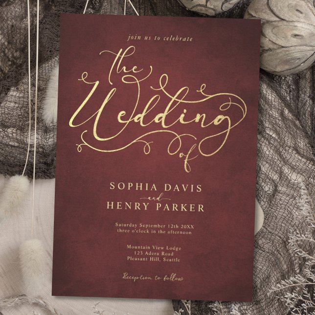Burgundy Parchment Rustic Blüh Calligraphy Inv. Einladung (Von Creator hochgeladen)