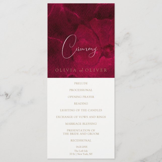 Burgundy Passion Wedding Programm (Vorderseite)