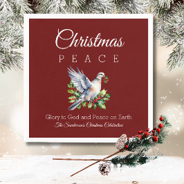 Burgundy Peace Dove Holly Christian Christmas Serviette