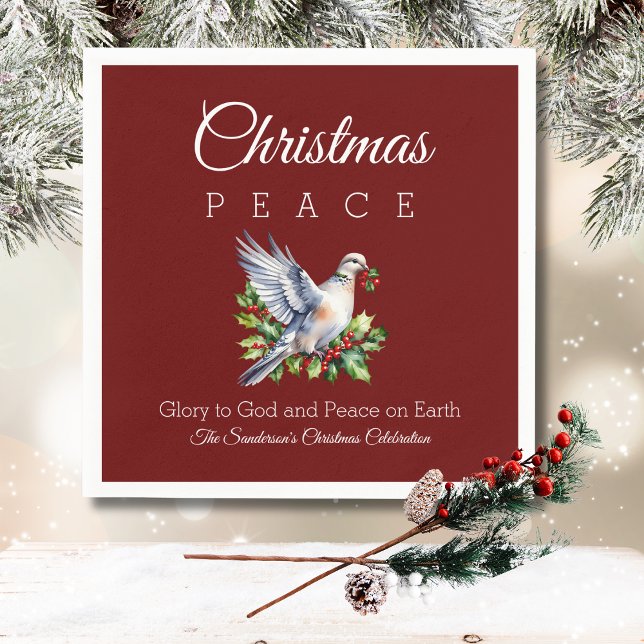 Burgundy Peace Dove Holly Christian Christmas Serviette (Von Creator hochgeladen)