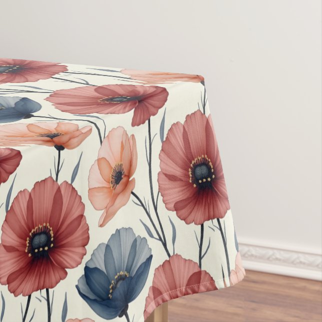 Burgundy Peach and Blue Poppy Tischdecke (Beispiel)