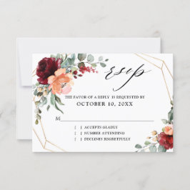 Burgundy Peach Coral Orange Eucalyptus Wedding RSV RSVP Karte