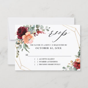 Burgundy Peach Coral Orange Eucalyptus Wedding RSV RSVP Karte