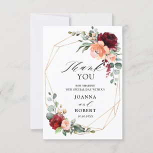 Burgundy Peach Coral Orange Eukalyptus Wedding Dankeskarte