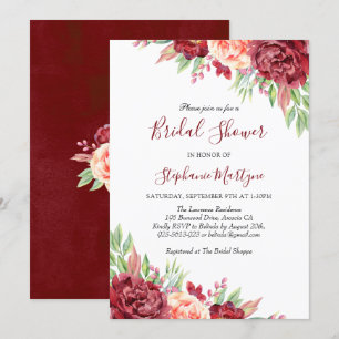 Burgundy Peach Rose Floral Brautparty Einladung