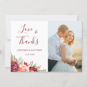 Burgundy Peach Rose Floral Wedding Vielen Dank Dankeskarte