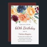 Burgundy & Peach Wassercolor Floral 60. Geburtstag Einladung<br><div class="desc">Burgundy & Peach Wasserfarbe Floral 60. Geburtstag Einladung Siehe Matching Sammlung In Nest und Nest Store</div>