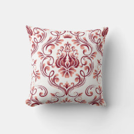 Burgundy Peach White Damask Blumenmuster Elegant Kissen