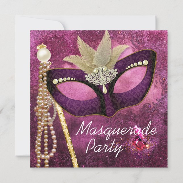 Burgundy Pearl Pink Masquerade Party Einladungen (Vorderseite)