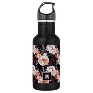 Burgundy Peonies Floral Pattern   Monogramm Edelstahlflasche