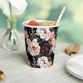 Burgundy Peonies Floral Pattern Pappbecher