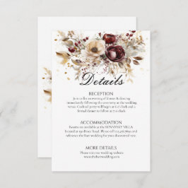 Burgundy Peonies Wedding Details Enclosure Card Begleitkarte