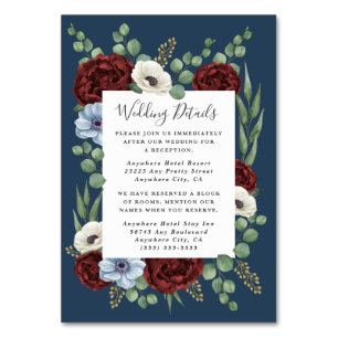 Burgundy Peony Dusty Blue Wedding Cards Tischnummer