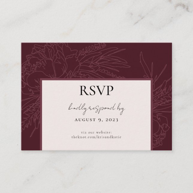 Burgundy Peony RSVP-Karte Begleitkarte (Vorderseite)