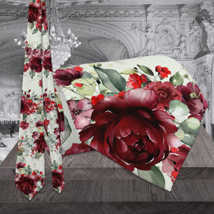 Burgundy Peony Silver Sage Greenerity Wedding Krawatte