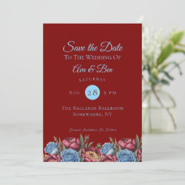 Burgundy Peony und Blue Rose Save the Date Einladung