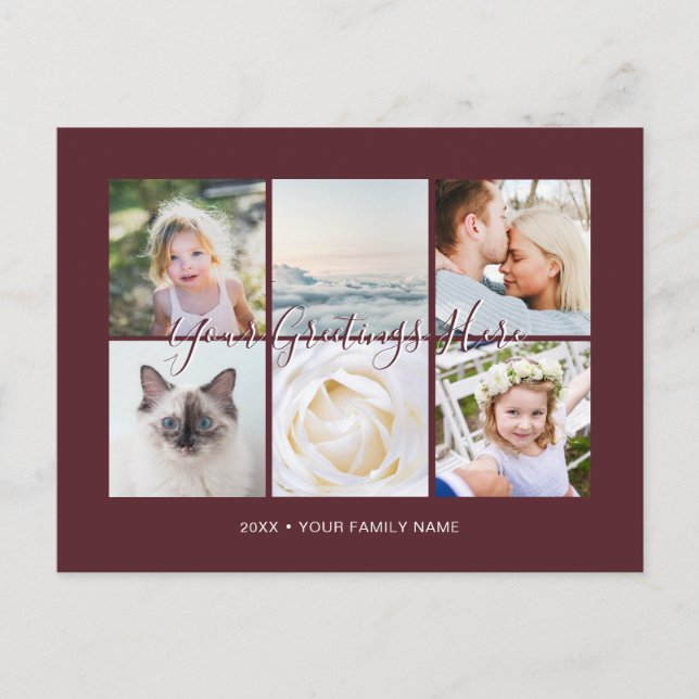 Burgundy Personalisiert 6 Fotos Universelle Grüße Postkarte (Vorderseite)