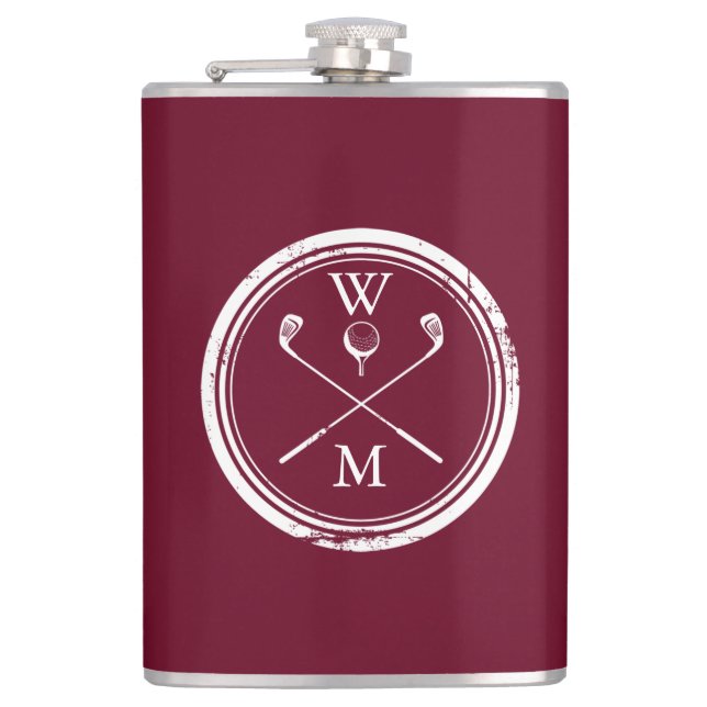 Burgundy Personalisiert Monogram Golf Flachmann (Vorderseite)