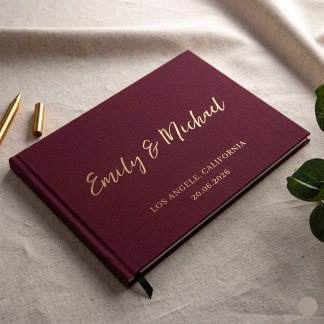 Burgundy Personalized Elegant Wedding Guest Book Gästebuch