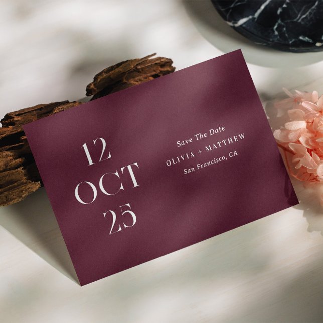 Burgundy Pflaume Moderne Minimalistische Foto Hoch Save The Date (Von Creator hochgeladen)