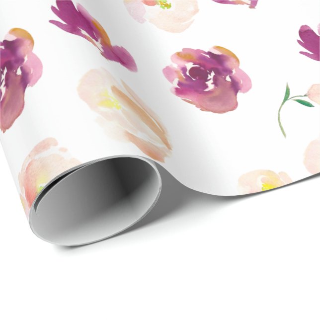 Burgundy Pink Aquarell Floral Geschenkpapier (Rolleneckpunkt)